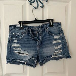 American Eagle Outfitters Women's Ripped Blue Jean Shorts